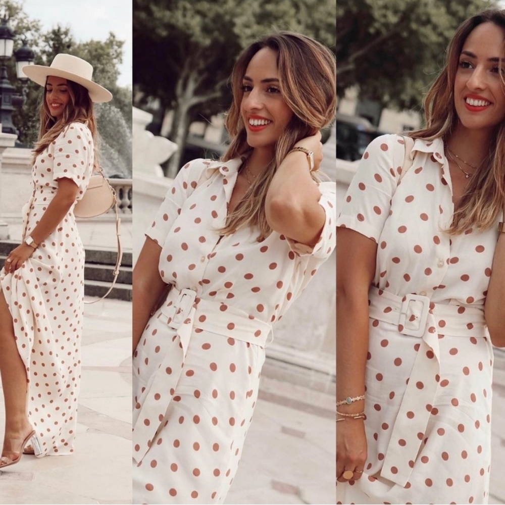 Zara cream polka-dot belted dress